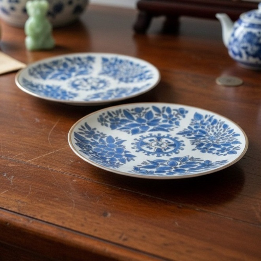 Ballard Designs Porcelain Ming Chinoiserie Salad / Dessert Plates Set of 2